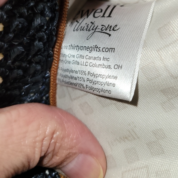 Thirty-One Jewell Rubie Blue & Beige Straw Wristlet Bag New - Picture 5 of 7